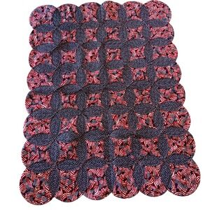 Handmade Patriotic Cathedral Window Quilt Scalloped American Flag Star Runner